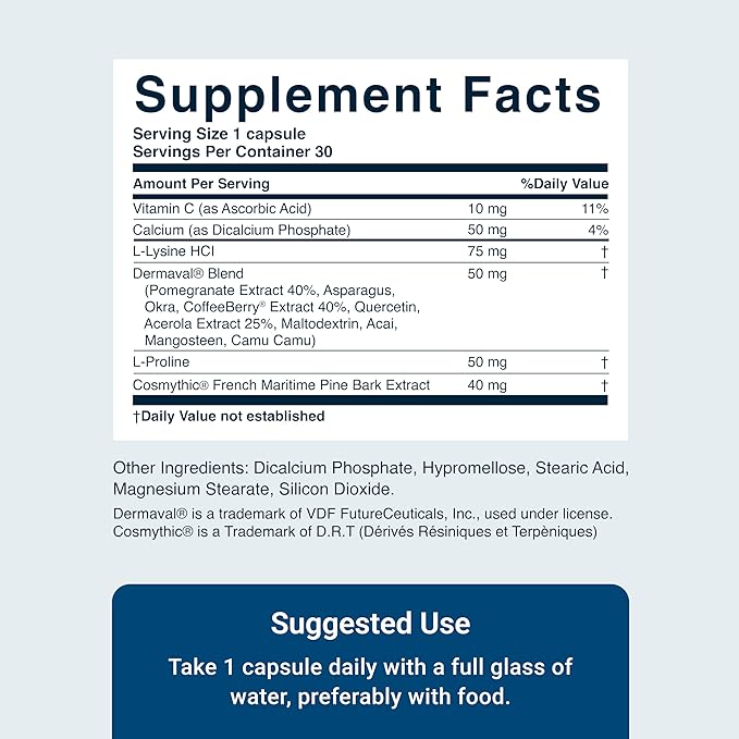 ACTIVATEDYOU Essential Skin Food, Advanced Skincare Collagen Elastin Support Supplement for Aging Skin, Helps Improve Appearance of Face Texture, Sagging w/Dermaval, Vitamin C, Lysine (30 Capsules)