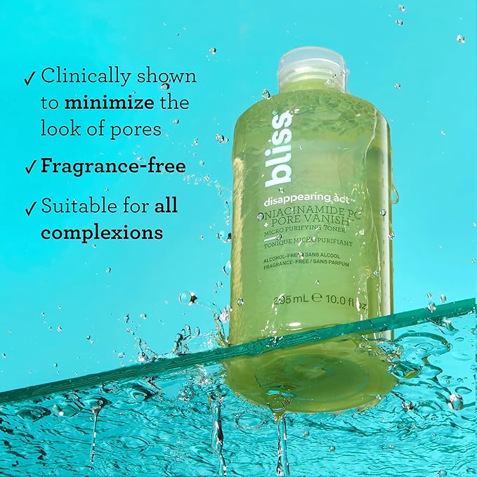 Bliss Disappearing Act Niacinamide Toner - 10 Fl Oz - Pore Vanish Complex - Purifies and Minimizes Pores - Alcohol-Free Face Toner - Clean - Vegan & Cruelty Free