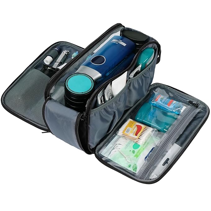 ZEEMO Travel Toiletry Bag for Men, Medium Water-Resistant Double-Sided Full-Open Dopp Kit, Versatile Organizer for Shower and Hygiene Accessories, Bathroom Essentials, Cosmetics, Large, Black
