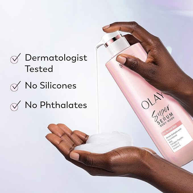 Olay Super Serum Body Wash for Normal Skin, 24hr Long Lasting Hydration, 5+ Ingredient Serum Complex for Bright Even Firm Luminous Skin, 20 fl oz
