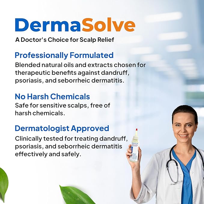 Dermasolve 4 oz Psoriasis, Seborrheic Dermatitis, & Dandruff Scalp Oil - Dermatologist Approved - Flaky Scalp Relief, Clinically Tested, Long-Lasting Itch-Free, High-Performance Formula