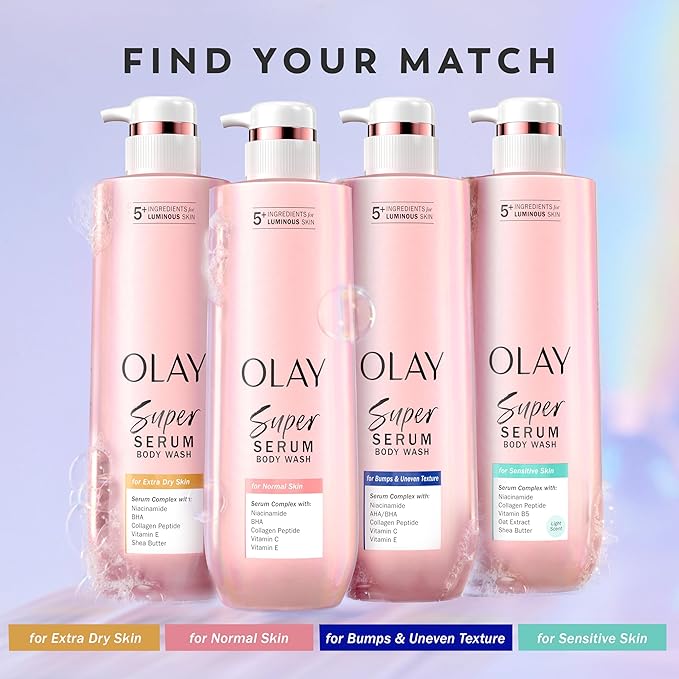 Olay Super Serum Body Wash for Normal Skin, 24hr Long Lasting Hydration, 5+ Ingredient Serum Complex for Bright Even Firm Luminous Skin, 20 fl oz