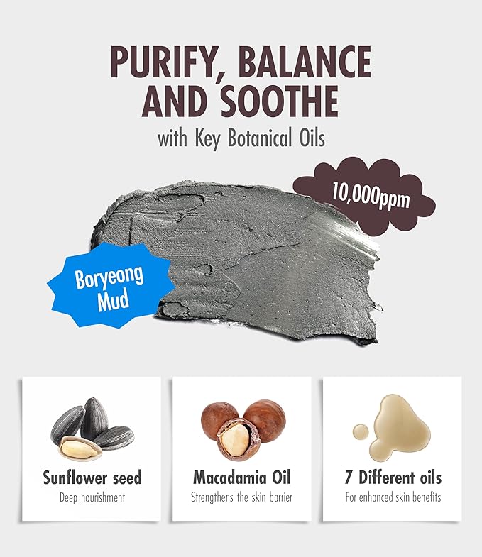 BRMUD Deep Melting Mud Pore Cleansing Oil - Gentle Make Up Facial Oil Cleanser with Boryeong Mud, Sunflower Seed & 7 Fermented Oils - Vegan & Non-Comedogenic Korean Skincare (6.76 fl oz)