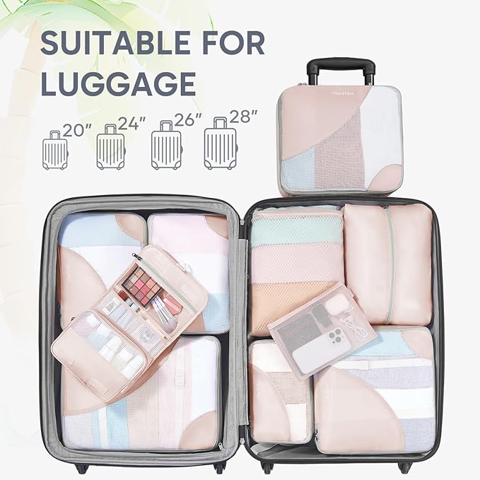 OlarHike ALL INCLUDED 10 Set Durable Packing Cubes for Travel,Gifts for Women Mom Men,Luggage & Suitcase Organizers with Toiletry Bag,Vacation Essentials for Cruise & Plane,Beach Accessories,Beige