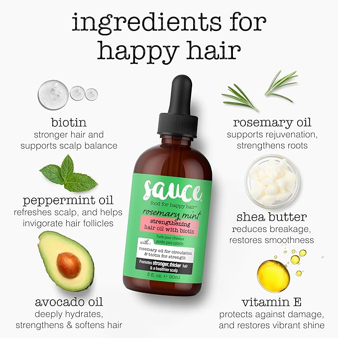 SAUCE BEAUTY Hair Oil, Rosemary Mint with Biotin (3 Fl Oz) Helps Promote Hair Growth & Rejuvenation, Scalp Oil for Thicker, Stronger Hair, No Parabens