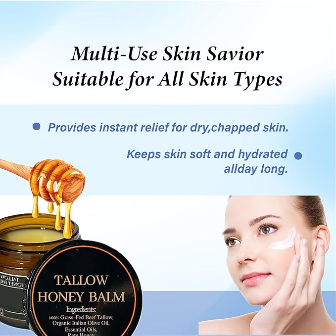 2025 New Marromi Beef Tallow for Skin, Marroomi Tallow Honey Balm, Maroomi Organic Grass-Fed Beef TallowBalm with Raw Honey, Deeply Moisturizes the Skin, Natural Formula for Face, Lip and Body (2)