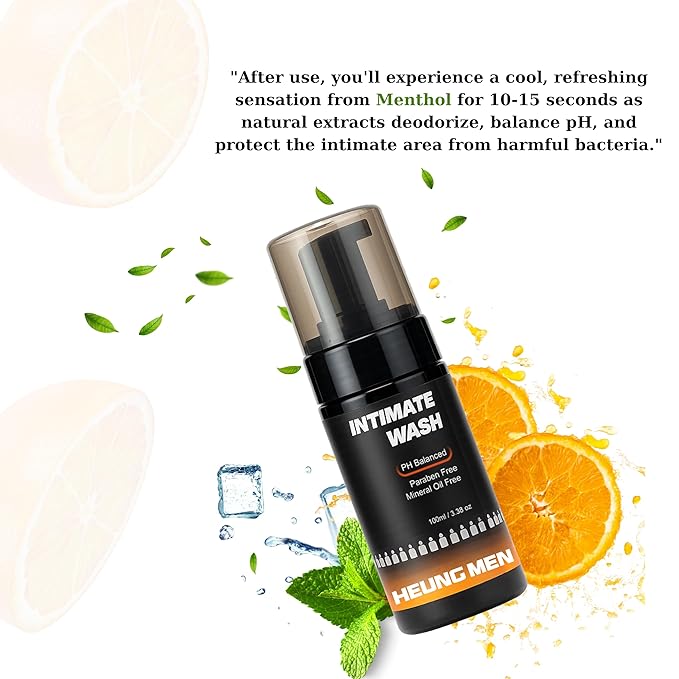 Intimate Wash for Men with Green Tea & Orange Oil | pH Balanced Masculine Foam - Natural Ingredients | Cool, refreshing feeling | Daily Hygiene Care 3.38 fl oz