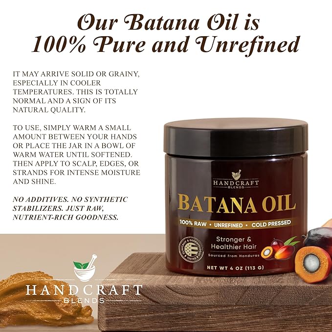 Handcraft Blends Raw Batana Oil for Hair Growth – 4 oz – 100% Pure and Natural – Unrefined Batana Hair Mask for Dry Damaged Hair – Cold Pressed and Hexane Free