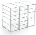 Prsildan Acrylic Drawer Organizer with 15 Drawers, Makeup Craft Office Desk Organizers Accessories, Set of 3 Clear Stackable Storage Drawers for Vanity, Countertop, Jewelry, Art Supply Organization