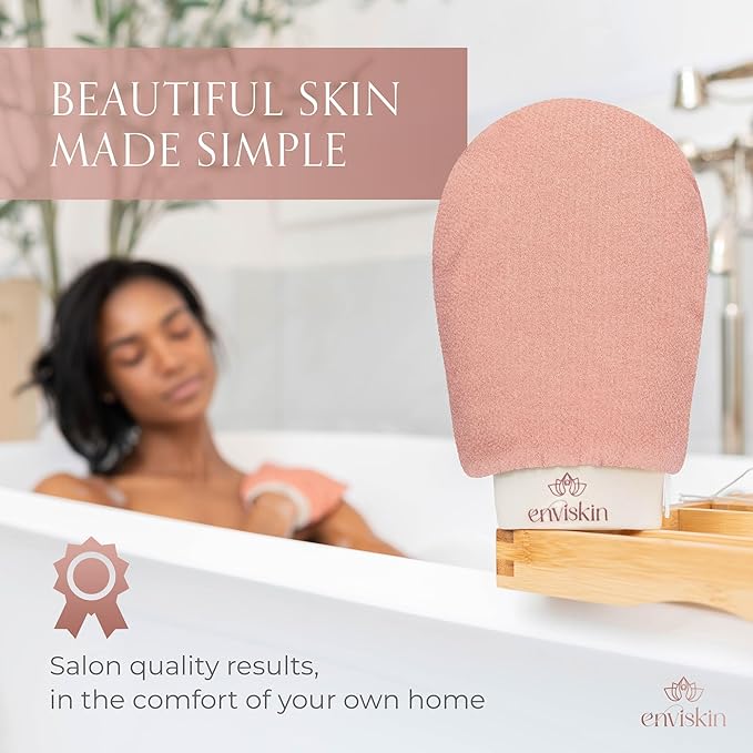 Enviskin Dermaglow Deep Exfoliating Glove - Plant Based Body Exfoliator for Kerotosis Pilaris & Spray Tan Removal -Pink