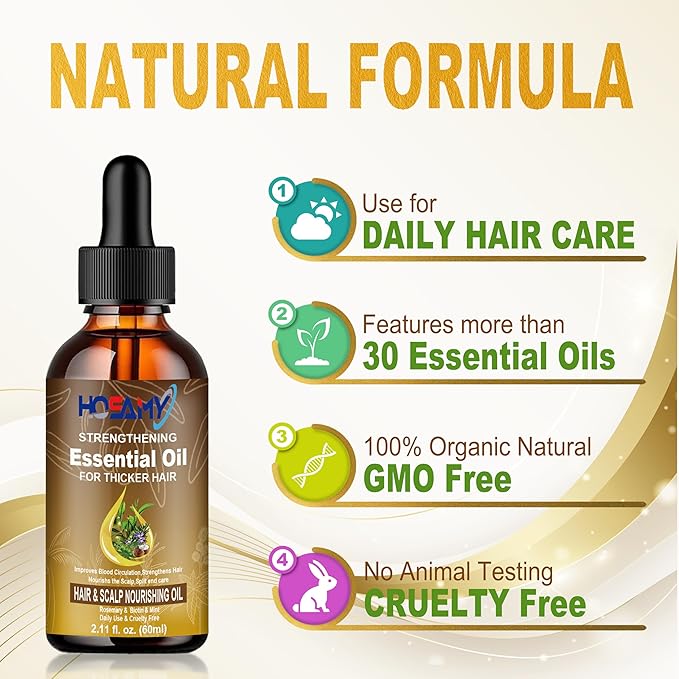 Hair Growth Oil Serum - Lightweight Hair Oil with Biotin,Castor & Rosemary for Thinning Hair - Visibly Thickening Treatment to Reduce Shedding,Hair Frizzy & Nourish Scalp - For Women & Men,60ml