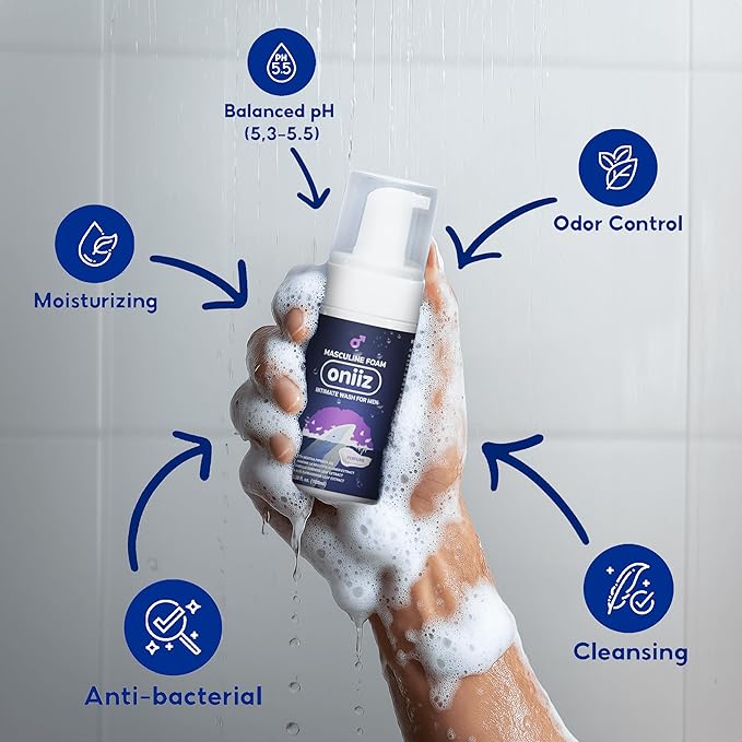 Masculine Foam Perfume Intimate Wash for Men, Triple-Barrier Intimate Defense - Prevents Odor & Itching, Natural Ingredients, pH Balance - Sweet & Alluring Aroma 3.38 fl. oz