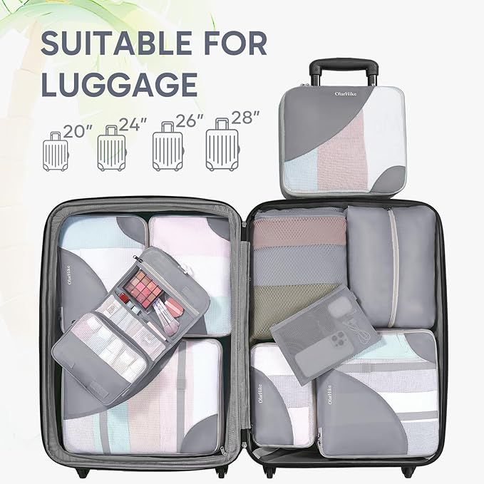 ALL INCLUDED 10 Set Durable Packing Cubes for Suitcases,OlarHike Essentials for Travel,UPGRADED Anti-Tear Stitching, NEW Improved Luggage Packing Organizers for Travel Accessories (Ash)
