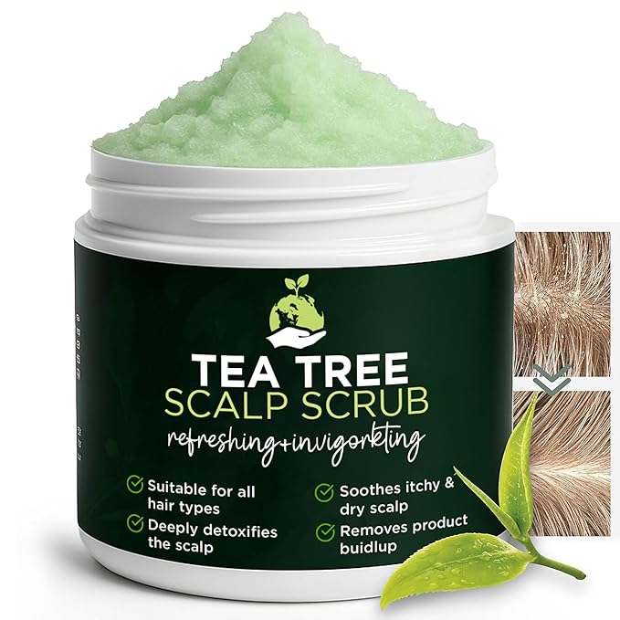 Tea Tree Scalp Scrub | Itchy & Dry Scalp Care with Tea Tree Oil, Quartz Powder & Sea Salt | Gently Exfoliates, Helps Reduce Flakes, Supports Healthy Hair Growth & Scalp Balance