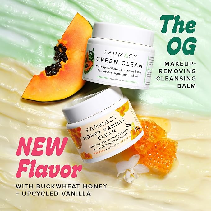 Farmacy Makeup Remover Cleansing Balm - Honey Vanilla Waterproof Makeup Remover Balm + Oil Cleanser for Face - Gently Melts Make Up + SPF - Hydrates + Softens Skin with Honey + Papaya (100ml)