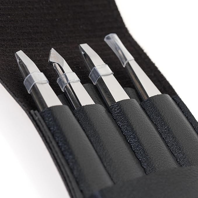 – Professional Tweezer Set [Silver] – Stainless Steel Slant & Pointed Tips for Eyebrow & Facial Hair Removal – Rust-Resistant Grooming Tool with Travel Case