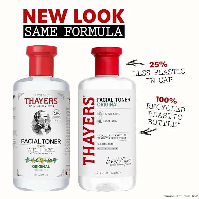 THAYERS Alcohol-Free, Hydrating Original Witch Hazel Facial Toner with Aloe Vera Formula, Vegan, Dermatologist Tested and Recommended, 12 Oz (Packaging May Vary)