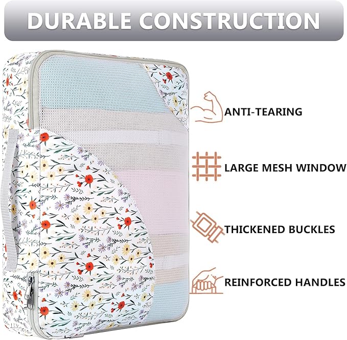 8 Set Packing Cubes for Travel, Anti-Tearing Suitcase Organizer for Luggage with Shoe & Hanging Toiletry Bag,Gifts for Women Mom,OlarHike Vacation Essentials & Accessories for Cruise Ship,Floras