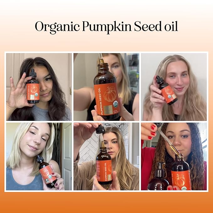 Maple Holistics Pumpkin Seed Oil Organic Certified - 100% Pure Organic Pumpkin Seed Oil for Hair and Anti Aging Face Oil - USDA Organic for Dry Hair and Volume - Virgin Cold Pressed & Unrefined (4oz)