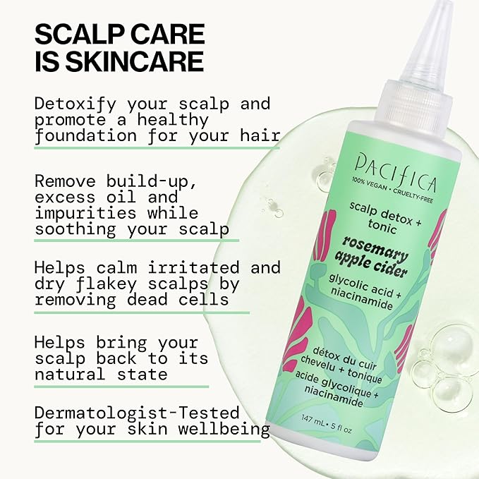 Pacifica Scalp Detox Tonic – Scalp Exfoliator with Glycolic & Salicylic Acid for Clarifying Build Up & Purifying – Infused with Rosemary to Support an Itchy, Dry Head – Vegan & Cruelty-Free – 5 oz
