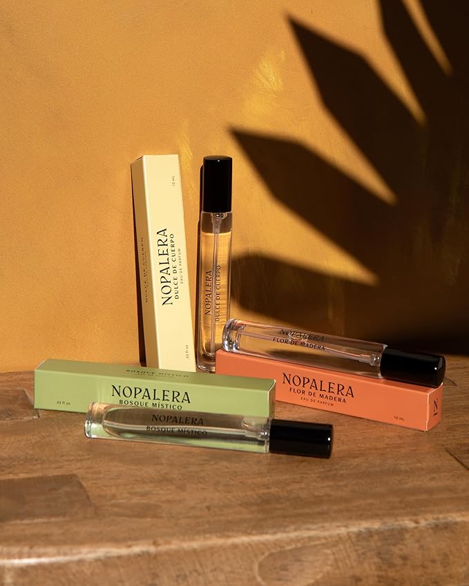 Nopalera Travel Fragrance Trio Gift Set, Three 10ml Eau de Parfum Sprays Featuring Bosque Místico, Dulce de Cuerpo and Flor de Madera, Clean Fragrance, Free from Pthalates (3x10ml)