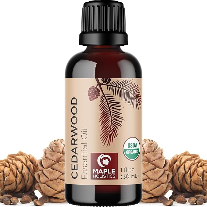 Certified Organic Cedarwood Essential Oil - 100% Pure Organic Cedarwood for Hair Skin & Nails plus Beauty DIYs - Calming Aromatherapy Essential Oil for Diffusers - USDA Non-GMO & Undiluted