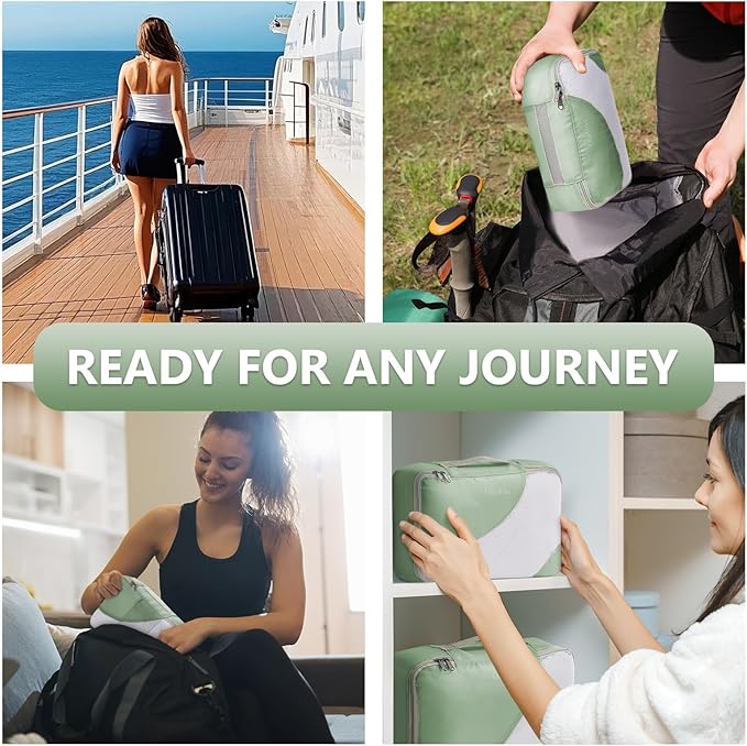8 Set Packing Cubes for Travel, Anti-Tearing Suitcase Organizer for Luggage with Shoe & Hanging Toiletry Bag,Gifts for Women Mom,OlarHike Vacation Essentials & Accessories for Cruise Ship,Matcha Green
