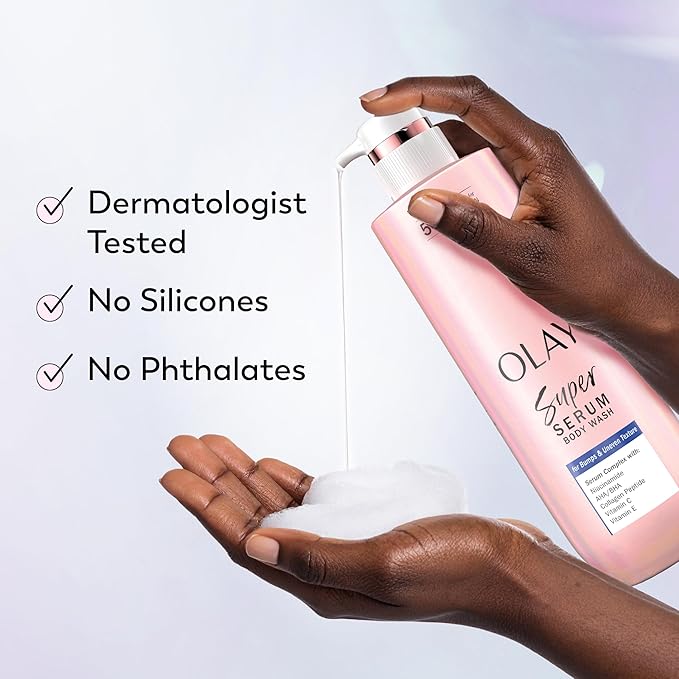Olay Super Serum Body Wash for Rough & Bumpy Skin, Hydrating & Renewing Serum Complex with Exfoliating Minerals for Luminous Skin, 20 fl oz