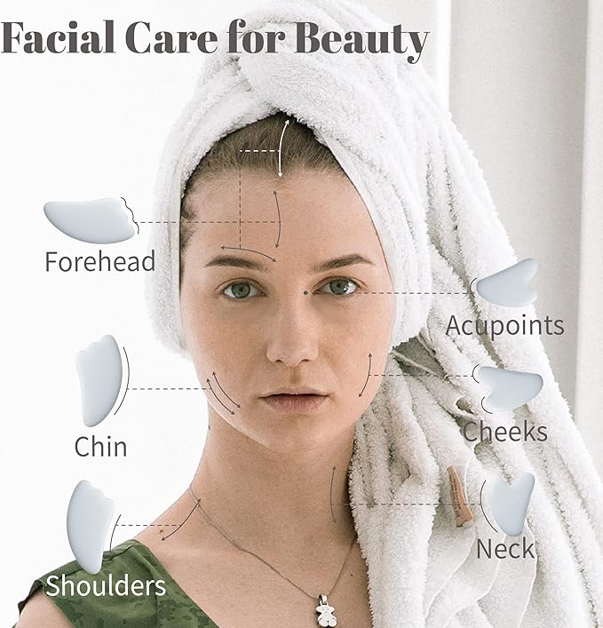 Rena Chris Guasha Massage Tool, 4 Pcs Gua Sha Facial Tool, Guasha Board for SPA Acupuncture Therapy Trigger Point Treatment, Gua Sha Scraping Massage Tool (White)