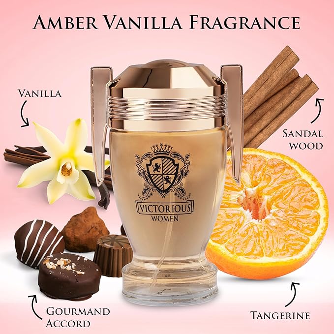 Victorious Eau De Parfum for Women Filled with Sweet Floral, Tropical Fruit, Powdery Gourmand Tone & Creamy, Fluffy Note - Base of Vanilla, Sensual Musk & Earthy Sandalwood Elegant 100ml Bottle