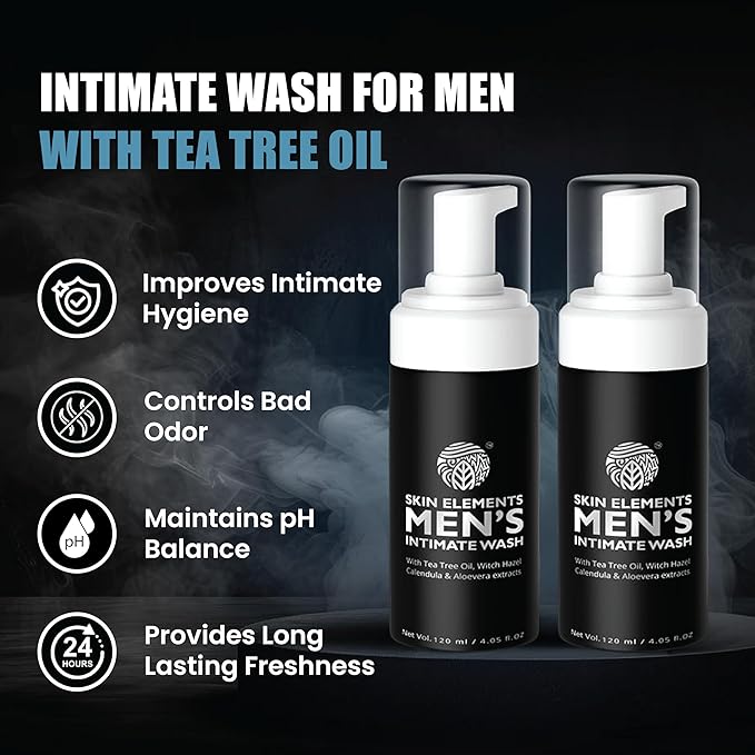 Skin Elements Intimate Wash for Men with Tea Tree Oil (Combo) | pH Balanced Foaming Hygiene Wash | Control Bad Odor & Unwanted Sweat | Refreshes Intimate Area | 240 ml | Pack of 2