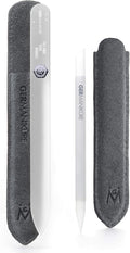 GERMANIKURE 2 Pc Glass Bundle - Crystal Glass Cuticle Stick & File Away Your Worries Nail File in Suede Sleeves – Handmade in Czech Republic – Pro Manicure Supplies – Cuticle Pusher, Callous Remover