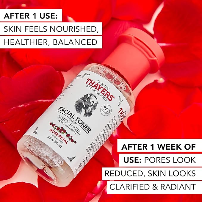THAYERS AlcoholFree Witch Hazel Facial Toner with Aloe Vera Formula, Clear, Rose Petal, 3 Fl Oz (Pack of 2)