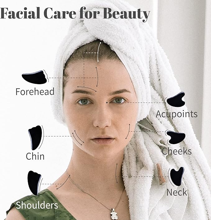 Rena Chris Guasha Massage Tool, 4 Pcs Gua Sha Facial Tool, Guasha Board for SPA Acupuncture Therapy Trigger Point Treatment, Gua Sha Scraping Massage Tool (Black)