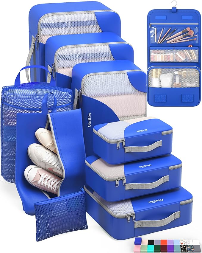 ALL INCLUDED 10 Set Durable Packing Cubes for Suitcases,OlarHike Essentials for Travel,UPGRADED Anti-Tear Stitching, NEW Improved Luggage Packing Organizers for Travel Accessories (Deep Blue)