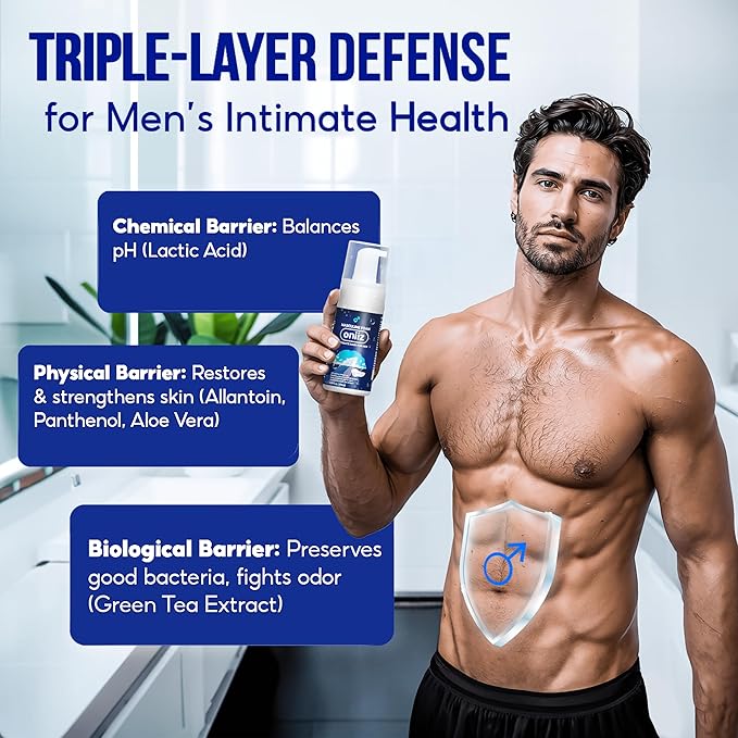 Masculine Foam Classical Intimate Wash for Men, Triple-Barrier Intimate Defense - Soothes, Deodorizes & pH Balanced - Natural Ingredients - Refreshing Cool Sensation 3.38 fl. oz