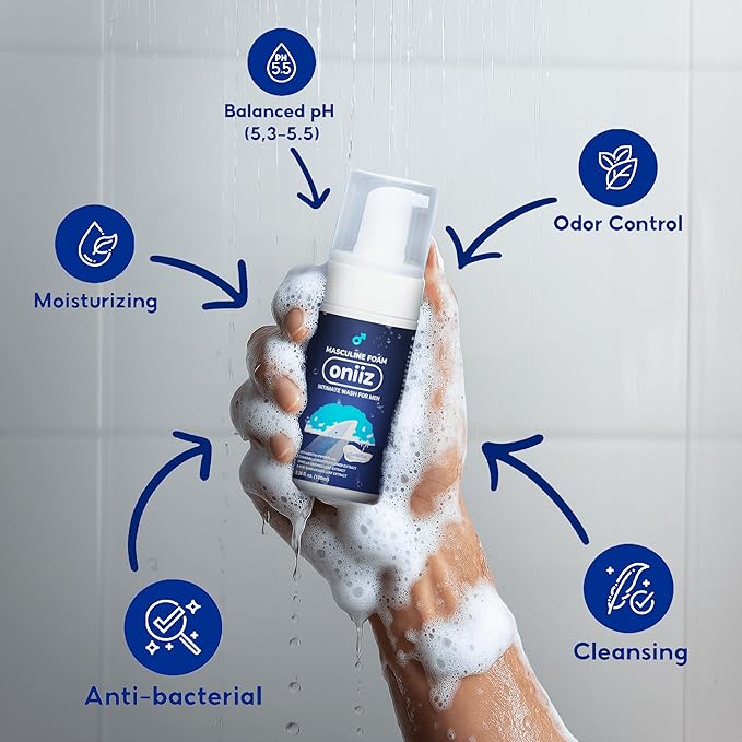 Masculine Foam Classical Intimate Wash for Men, Triple-Barrier Intimate Defense - Soothes, Deodorizes & pH Balanced - Natural Ingredients - Refreshing Cool Sensation 3.38 fl. oz