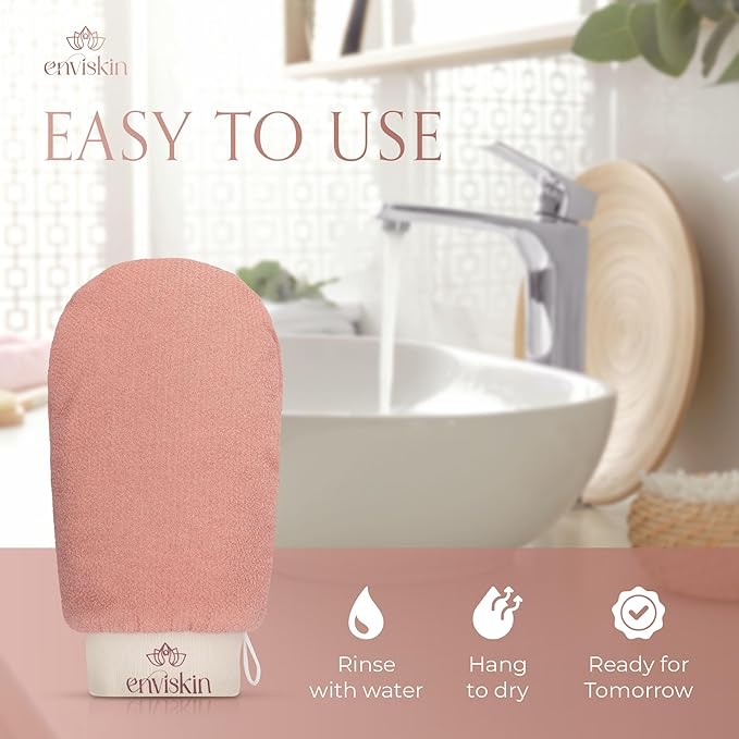 Enviskin Dermaglow Deep Exfoliating Glove - Plant Based Body Exfoliator for Kerotosis Pilaris & Spray Tan Removal -Pink