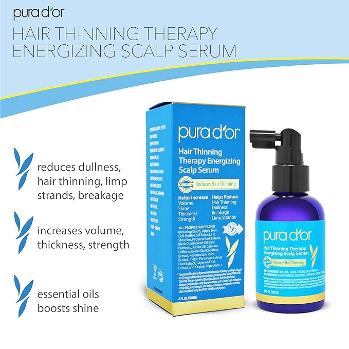 PURA D'OR Scalp Therapy Energizing Scalp Serum Revitalizer (4oz) with Argan Oil, Biotin, Caffeine, Stem Cell, Catalase & DHT Blockers, All Hair Types, Men & Women (Packaging may vary) (Pack of 2)