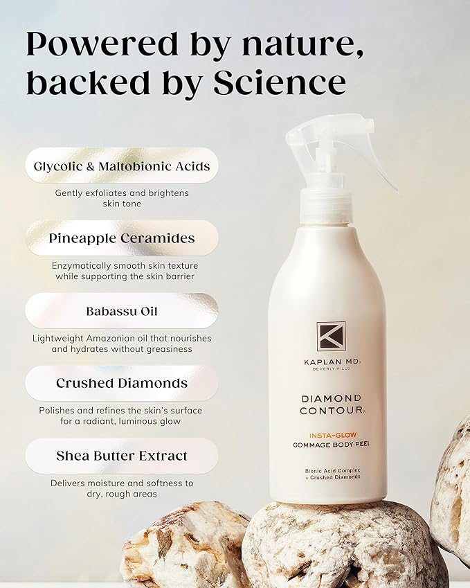 KAPLAN MD Diamond Contour Insta-Glow Gommage Body Peel – Body Exfoliator & Skin Peel with Glycolic Acid, Pineapple Ceramides & Crushed Diamonds - Exfoliating for Smooth, Radiant Skin, 10.14 fl oz