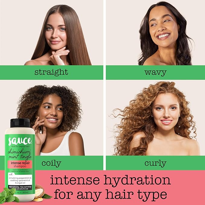 SAUCE Intense Repair Shampoo, Chimichurri Mint Tingle (10 Fl Oz) Soothes & Calms Scalp, Hydrating Shampoo for Damaged Hair with Argan & Peppermint Oil, No Parabens & Sulfates
