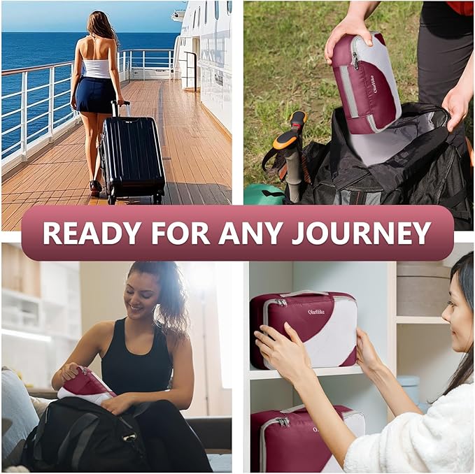 8 Set Packing Cubes for Travel, Anti-Tearing Suitcase Organizer for Luggage with Shoe & Hanging Toiletry Bag,Gifts for Women Mom,OlarHike Vacation Essentials & Accessories for Cruise Ship,Wine