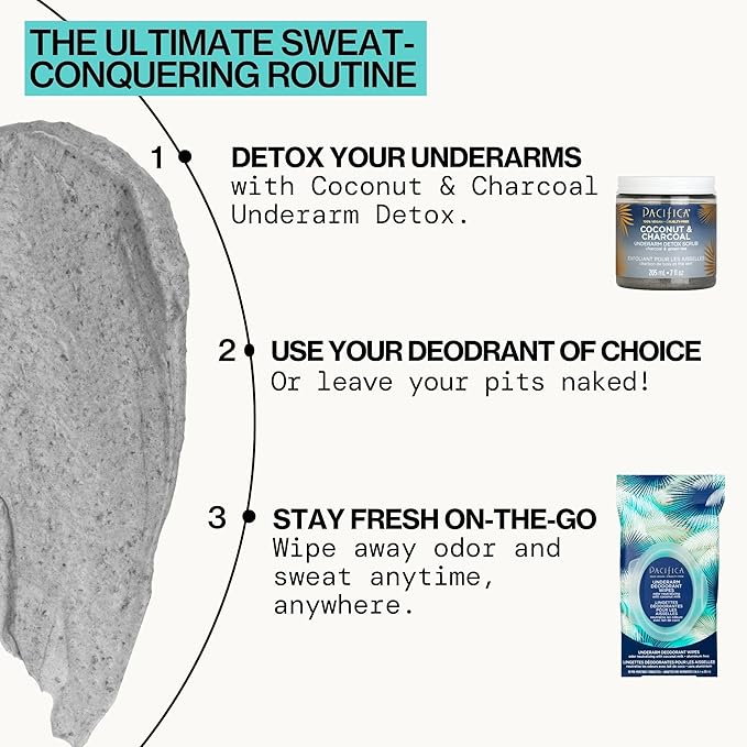 Pacifica Underarm Body Scrub - Armpit Detox Coconut & Charcoal Deodorant– Exfoliating & Nourishing for Natural Deodorant Users – Aluminum-Free & Safe for Sensitive Skin, Vegan & Cruelty-Free, 7 fl oz