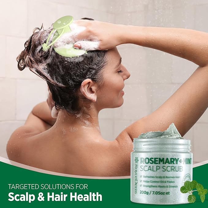 RoyceDerm Rosemary Mint Scalp Scrub Clarifying Scalp Exfoliator Refreshing Clean Scalp, Cooling Micro-Exfoliation with Botanical Extracts, For All Scalp Types (Rosemary Mint Scalp Scrub with Massager)