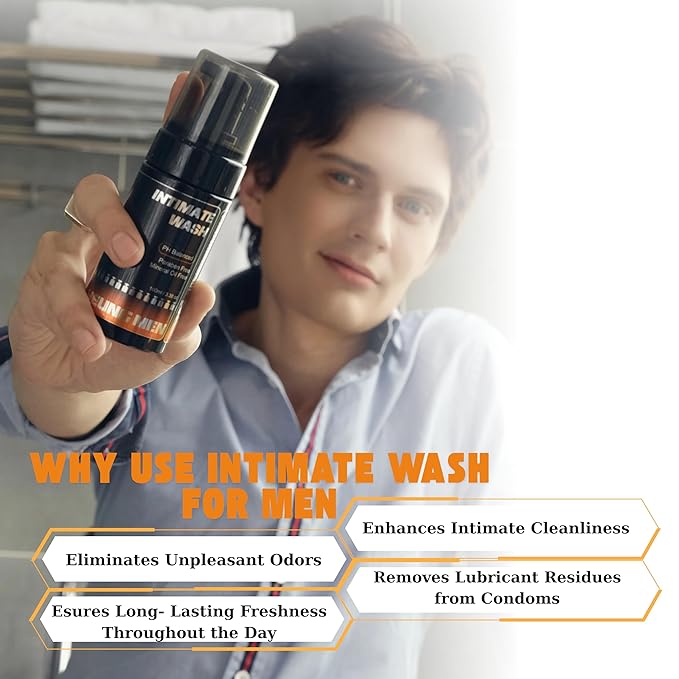 Intimate Wash for Men with Green Tea & Orange Oil | pH Balanced Masculine Foam - Natural Ingredients | Cool, refreshing feeling | Daily Hygiene Care 3.38 fl oz