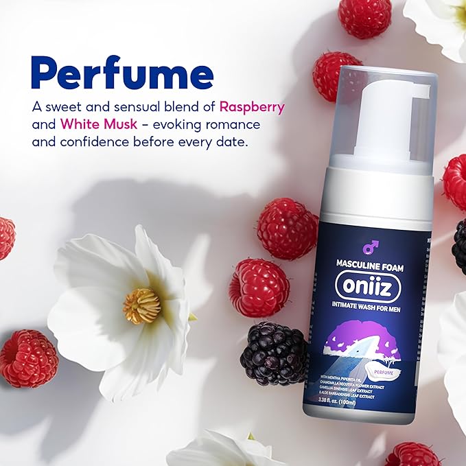 Masculine Foam Perfume Intimate Wash for Men, Triple-Barrier Intimate Defense - Prevents Odor & Itching, Natural Ingredients, pH Balance - Sweet & Alluring Aroma 3.38 fl. oz