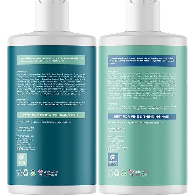 Volumizing Biotin Shampoo and Conditioner Set - Sulfate Free Shampoo and Conditioner for Dry Damaged Hair Care - Thinning Hair Shampoo and Conditioner with Nourishing Biotin and Argan Oil (Mint)