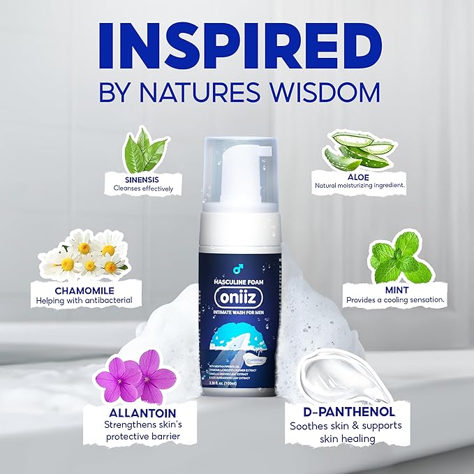 Masculine Foam Classical Intimate Wash for Men, Triple-Barrier Intimate Defense - Soothes, Deodorizes & pH Balanced - Natural Ingredients - Refreshing Cool Sensation 3.38 fl. oz