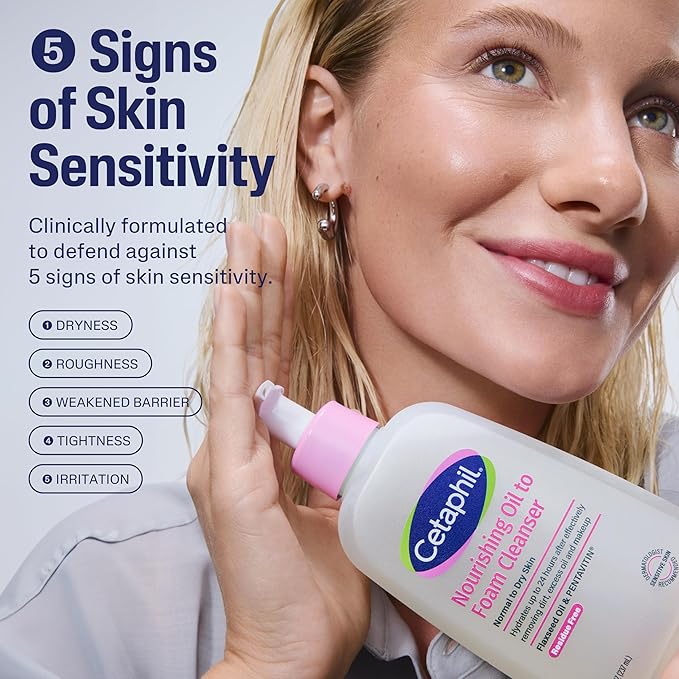 Cetaphil Nourishing Oil to Foam Facial Cleanser for Normal to Dry Skin, up to 24 Hour Hydration, 8 fl oz
