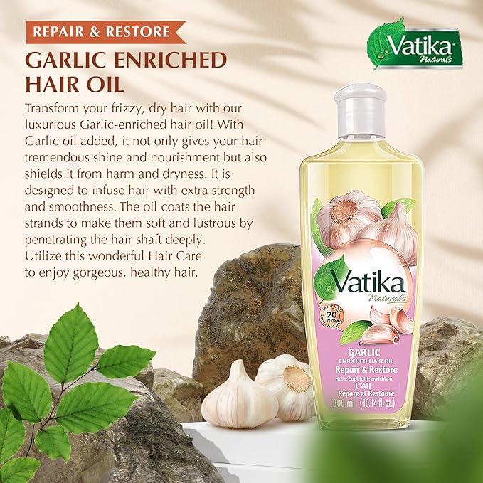 Dabur Vatika Naturals Enriched Hair Oil, Natural Moisturizing, Strengthening & Serum for Healthy Scalp, Nourishing Hair Oil for Soft, Manageable, Smooth & Silky From Root to Tip (Garlic)